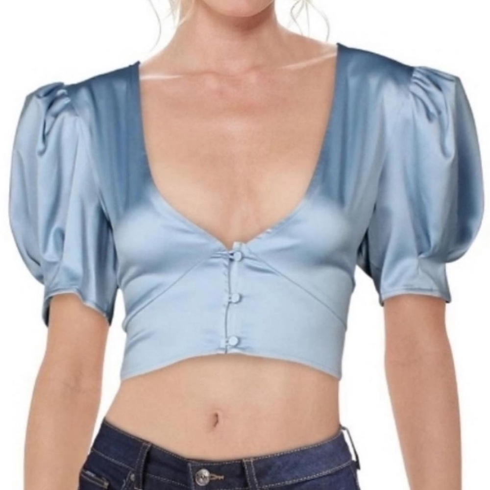 danielle bernstein satin puff sleeve crop top - Picture 2 of 5